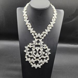 Vintage Monet Runway White Lacey Statement Necklace "Primavera" 1973 Book Piece